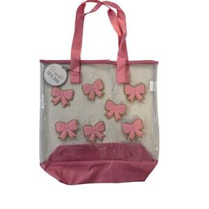 Clear PINK BOW Tote Bag 3D Bow Gold Shoulder Handbag Cute Kawaii Y2K Aesthetic